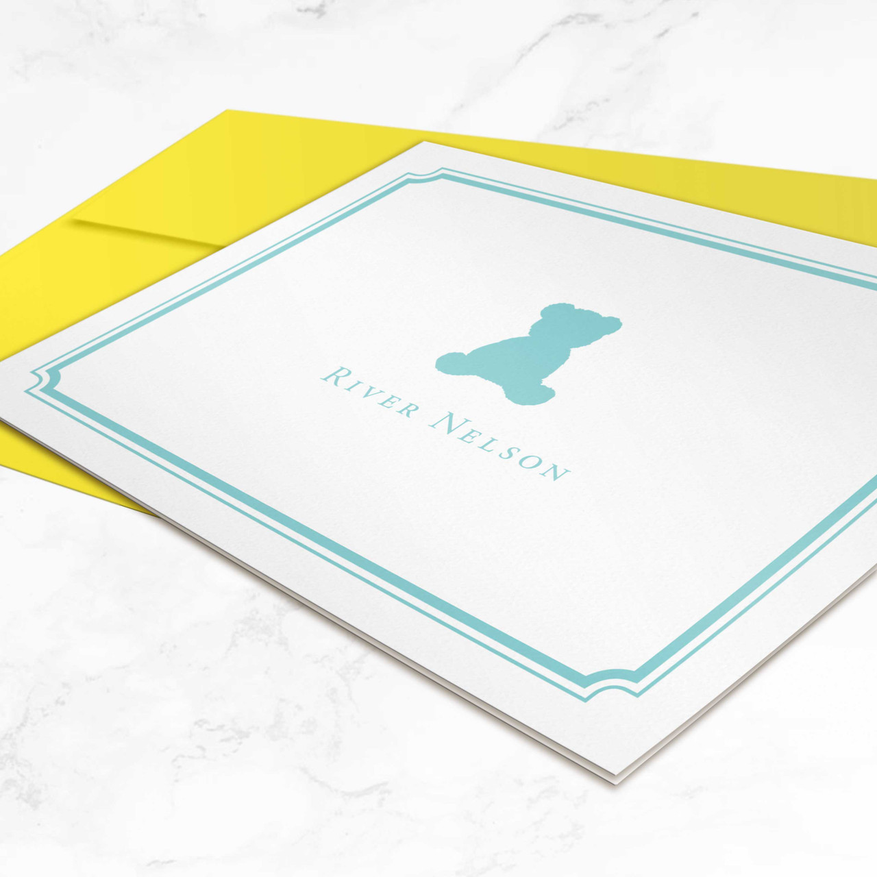 Custom folded stationery set with teddy bear and name – vibrant baby correspondence cards for spring or Easter gifts